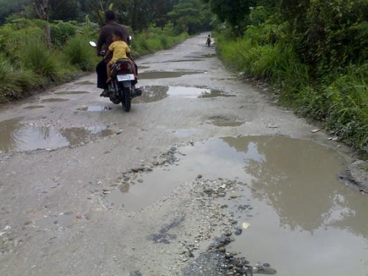 Kondisi Akses Jalan SDN 034 Desa Tarai Bangun Kampar Rusak Parah