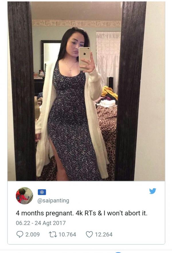 Gila! Perempuan Ini Ancam Akan Gugurkan Kandungan Jika Posting -annya Tak Dapat 4.000 Retweet