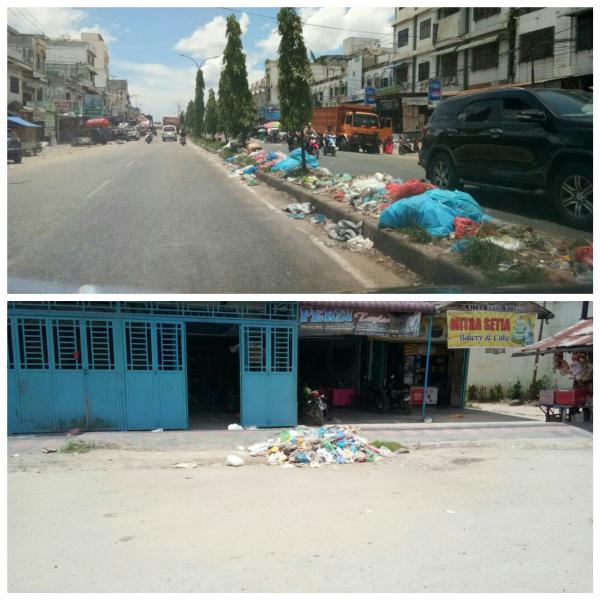 Sampah Menumpuk di Sepanjang Median dan Trotoar Jalan Sudirman Bagan Batu, DLH Rohil diduga Tutup Mata