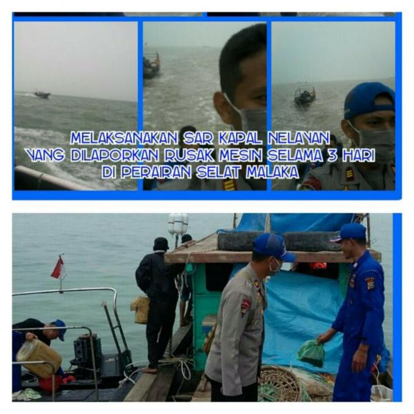 Sat Polair Polres Rokan Hilir Selamatkan Kapal Nelayan Penagkap Ikan