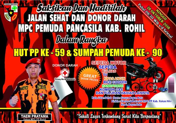 Ayo Hadiri HUT Pemuda Pancasila ke-59, MPC PP Rohil Gelar Jalan Sehat dan Donor Darah 