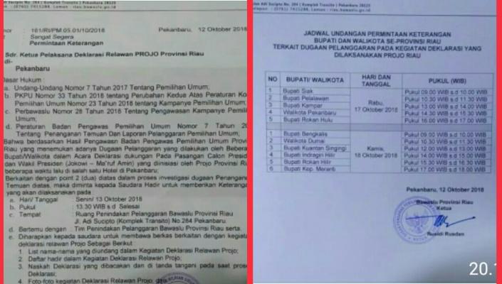 Bawaslu Riau akan panggil kepala daerah,ini jadwal nya
