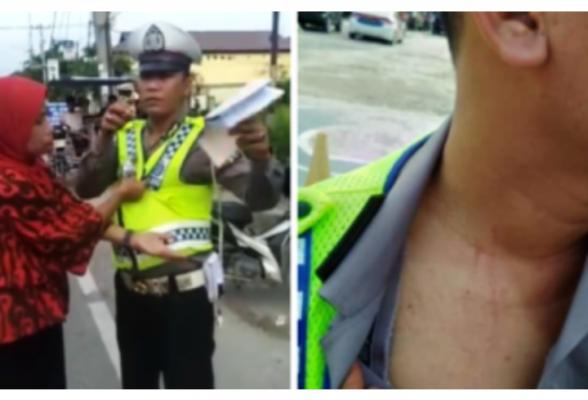 Tak Terima Ditilang, Emak-Emak Oknum PNS Cakar Personil Satlantas Polres Tanjungbalai