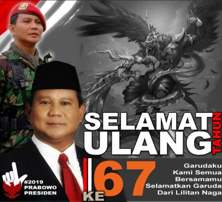 Ulang tahun prabowo subianto ke 67  banjir ucapan selamat dari Nitizen