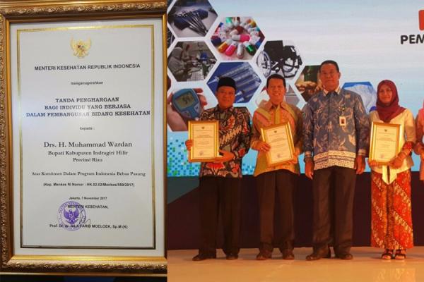 Bupati Inhil Dinobatkan Sebagai Individu Yang Berjasa Terhadap Pembangunan Kesehatan
