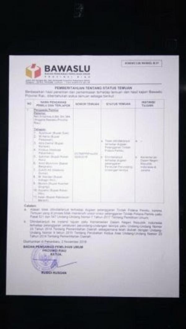 Bawaslu Riau Tidak Temukan Pelanggaran Kampanye ProJo yang Dihadiri Bupati dan Walikota di Riau 