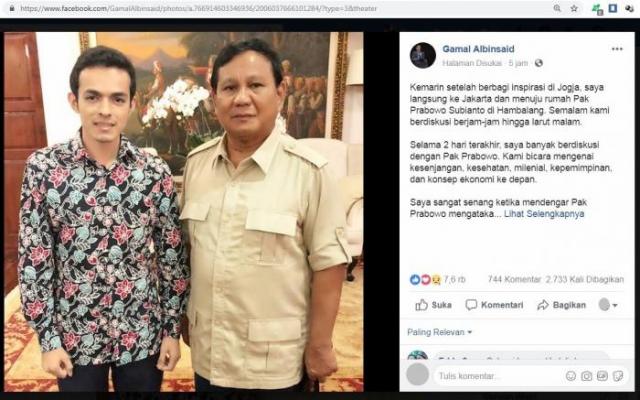 Perbincangan Prabowo dan Gamal Albinsaid beragam Tanggapan dari Nitizen 