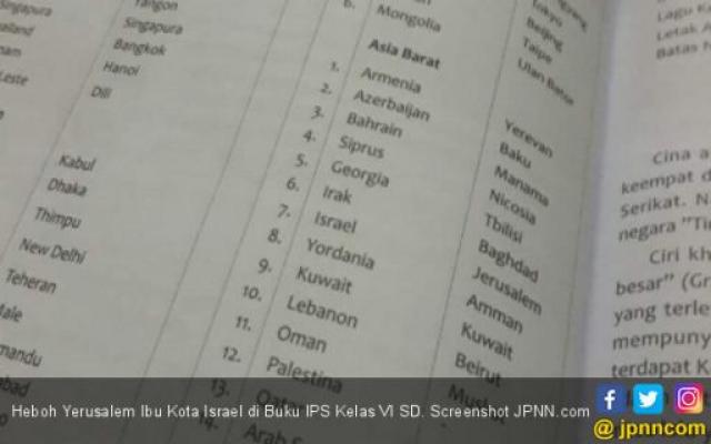 Heboh Yerusalem Ibu Kota Israel di Buku IPS Kelas VI SD