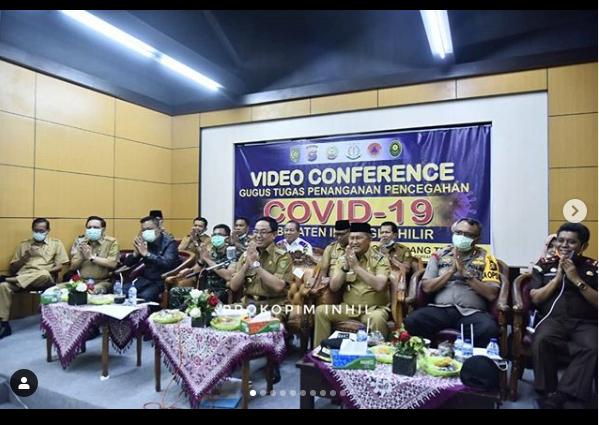 Bupati HM Wardan Video Comference Dengan Gubernur Riau Tentang Penanganan Virus Corona Di Inhil
