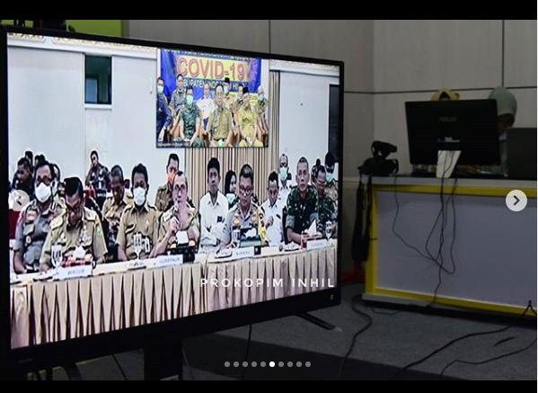Bupati HM Wardan Video Comference Dengan Gubernur Riau Tentang Penanganan Virus Corona Di Inhil