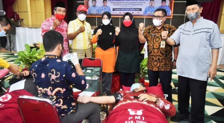 Wabup H.Syamsuddin Uti Membuka Pelaksanaan Baksos Donor Darah oleh Korpri Inhil Dalam Rangka HUT Ke-50 TH 2021.