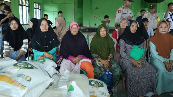 Pj. Bupati Indragiri Hilir, H. Herman, SE, MT Menyerahkan  Cadangan Beras Pemerintah Desa Pulau Palas