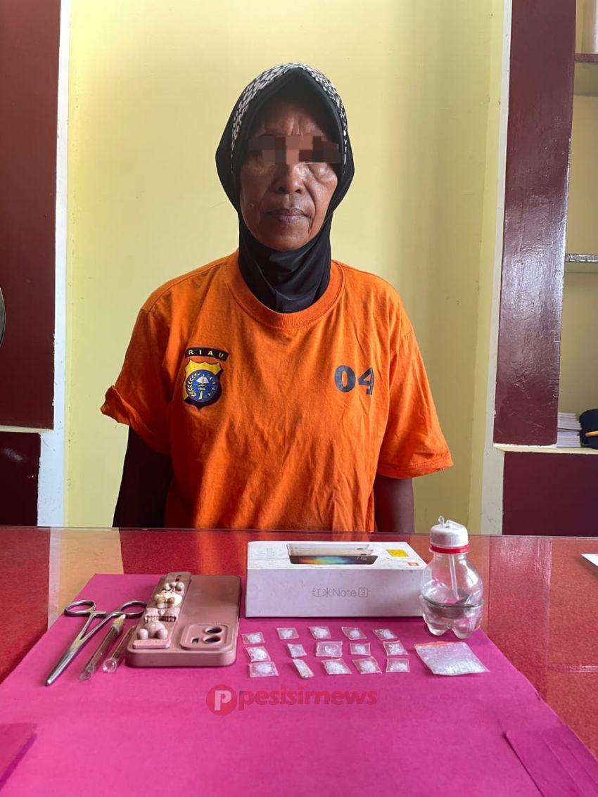 Miris !! Seorang Perempuan Setengah Abad Diringkus Polisi Kasus Narkotika Jenis Sabu di Teluk Belengkong