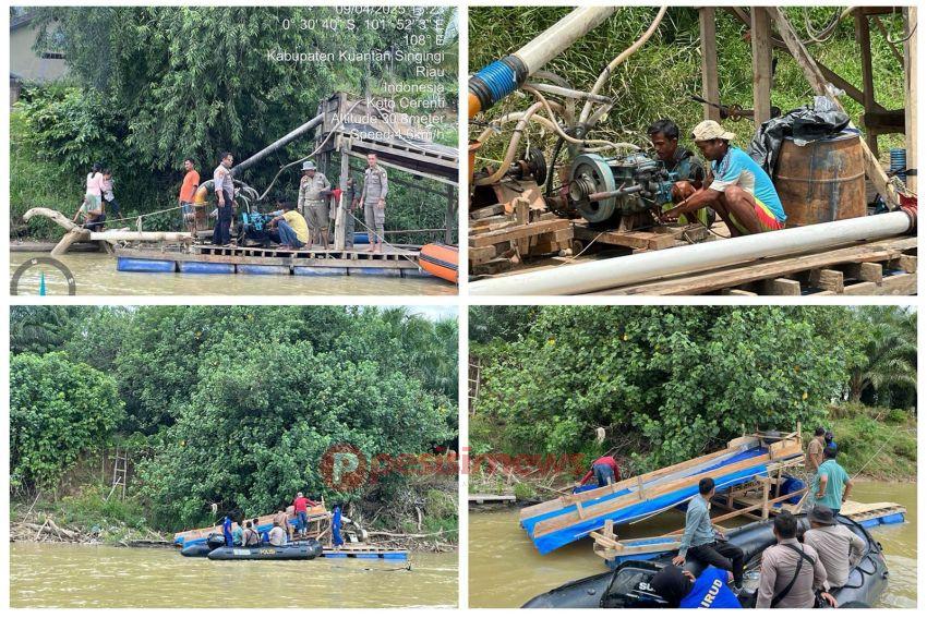 Polres Kuansing Gelar Patroli Gabungan, 55 Rakit PETI Ditemukan di Sungai Kuantan