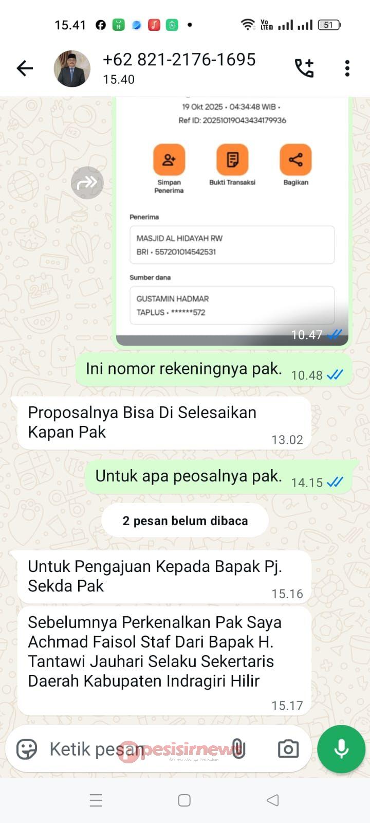 Sekda Inhil Imbau Pengurus Masjid Waspada Penipuan Bermodus Proposal Bantuan