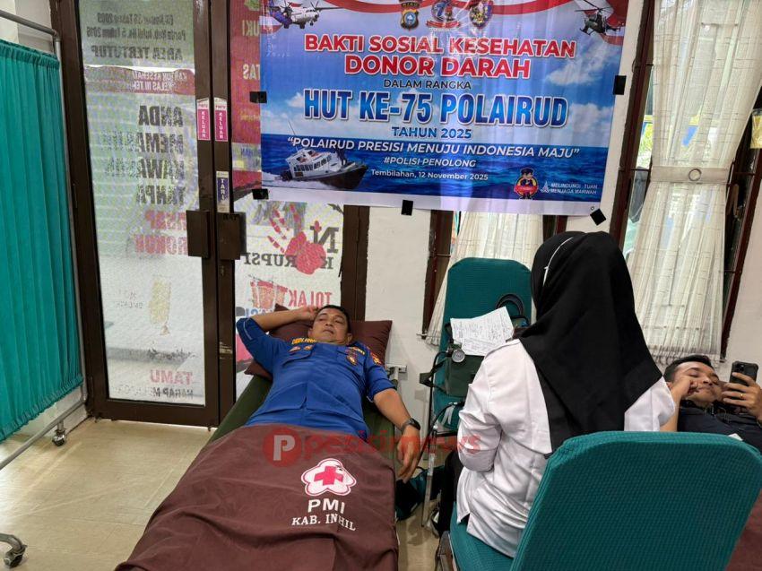 Satpolairud Polres Inhil Gelar Donor Darah Bersama Instansi Maritim Sambut HUT ke-75 Polairud Tahun 2025
