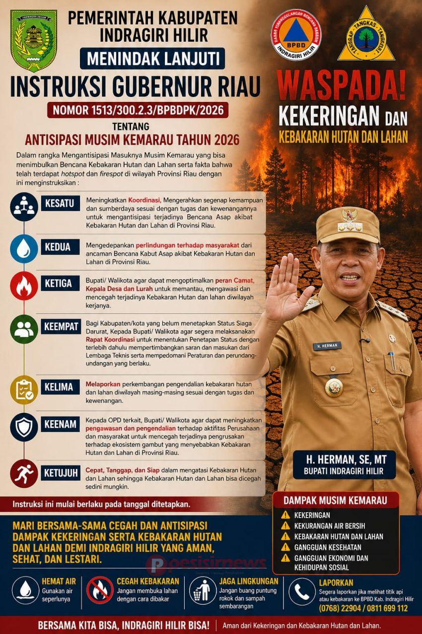 Bupati Inhil Herman Tekankan Kesiapsiagaan Karhutla Hadapi Musim Kemarau 2026 di Inhil