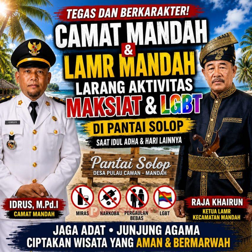 Camat Mandah dan LAMR Kecamatan Mandah Tegaskan Larangan Aktivitas Maksiat dan LGBT di Kawasan Wisata Pantai Solop