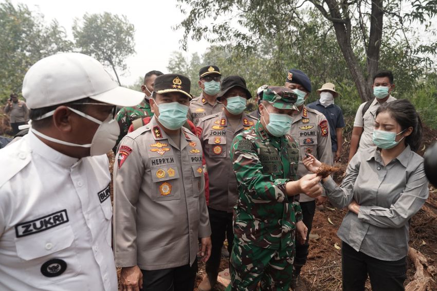 Kapolda Riau dan Pangdam Tuanku Tambusai Patroli Udara Karhutla, Turun Langsung Padamkan Api di Pelalawan