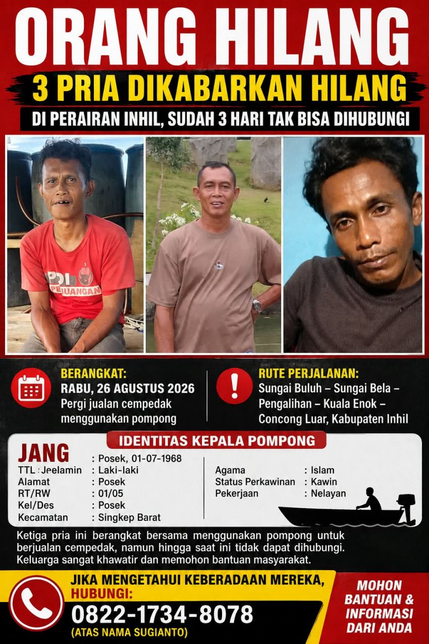 Berangkat Jualan Cempedak, Pompong Berisi Tiga Pria Dikabarkan Hilang Kontak