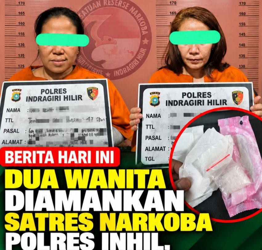 Dua Perempuan Diamankan Polres Inhil, Diduga Edarkan Sabu 0,64 Gram di Pekan Arba